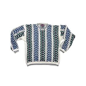 Vtg 3D Textured Sweater Men Large Blue Colorful 80 90s Academia Preppy old Money